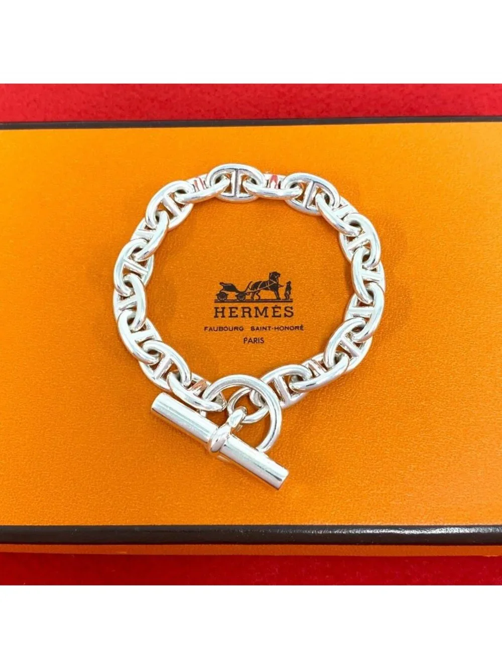 Hermes Chaine D'ancre PM Bracelet 18 Links 925 Sterling Silver Chain Bangle